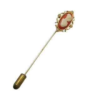 Avon Faux Cameo Pearl Stick Pin Gold Tone Vintage